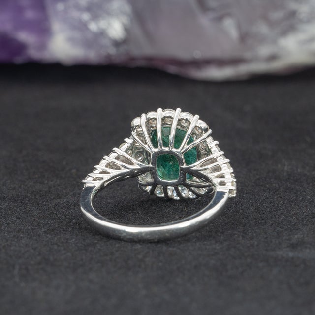 Metal 3Ct Dazzling Emerald Ring With Earth Mined Diamonds: Solid 14k Gold, Oval 11x9mm, Size 6.75 For Sale - Image 7 of 8