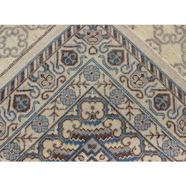 Contemporary Khotan With Geometric Design in Blue, Brown & Cream Colors 9'8 X 12'11 For Sale - Image 12 of 13