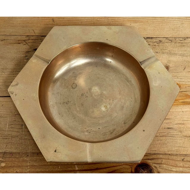 Mid 20th Century Vintage Geometric Brass Ashtray For Sale - Image 5 of 6