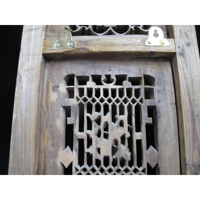 Chinese Carved Lattice Flower & Figural Wood Window Shutter Screen Art Panel For Sale In Portland, OR - Image 6 of 13