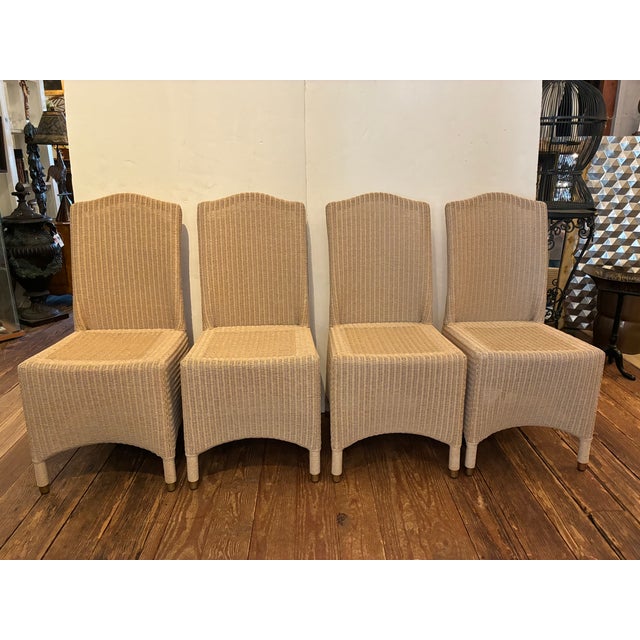 Wood Lloyd Loom Woven Dining Chairs With Custom Kravet Cushions-Set of 4 For Sale - Image 7 of 18