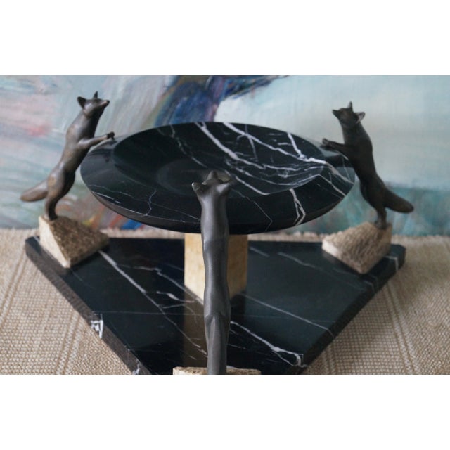 Art Deco French Marble Bowl with Bronze Foxes, 1930s For Sale - Image 3 of 9