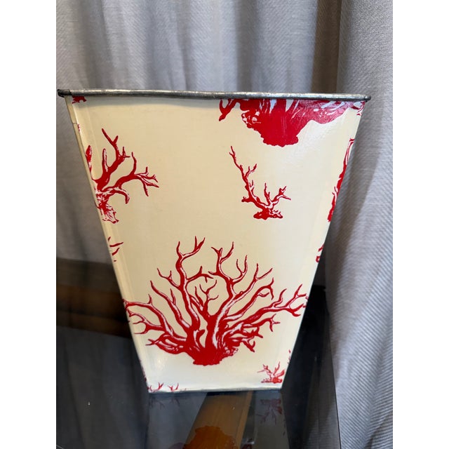 1980s Tole Coral Motif Decoupage Wastebasket For Sale - Image 5 of 5