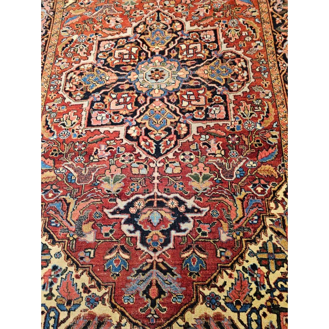 Persian Early 1900s Persian Heriz Rug, Hand-Knotted Wool, Geometric Design, Red & Navy, 6x10 For Sale - Image 3 of 14