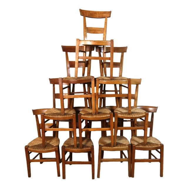 19th-Century Straw-Seated Chairs, Set of 10 For Sale
