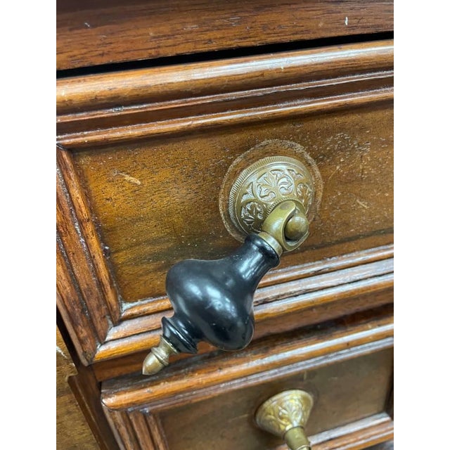 Early 1900's Antique Mirrored Vanity Dresser, Handcarved Walnut, Marble Topped For Sale - Image 9 of 10