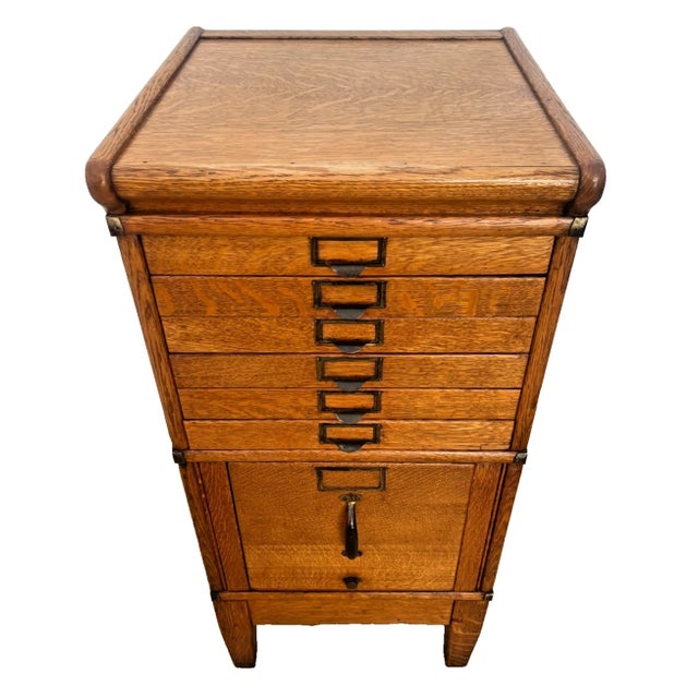 1900 - 1909 Antique Sectional Multi-Drawer Filing Cabinet Vollmer Bros. Quarter Sawn Oak For Sale - Image 5 of 18