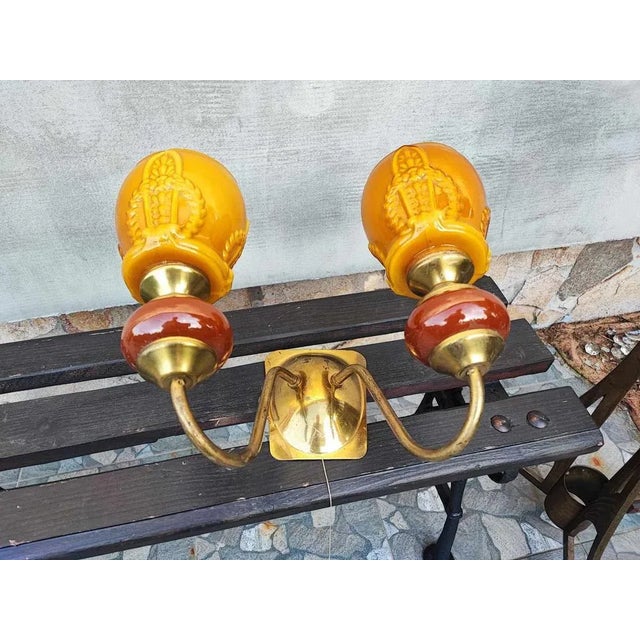 Wall lamp, double, vintage from the 1970s, dimensions: height 25.6 cm, width 35.5 cm, depth 21.8 cm. European Plug (up to...