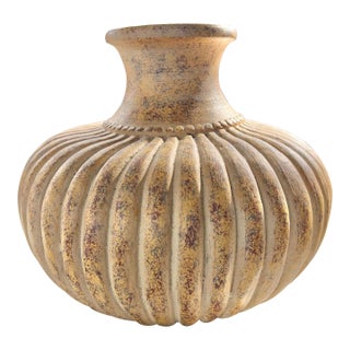 Mid Century Heavy Fluted Ceramic Vase For Sale