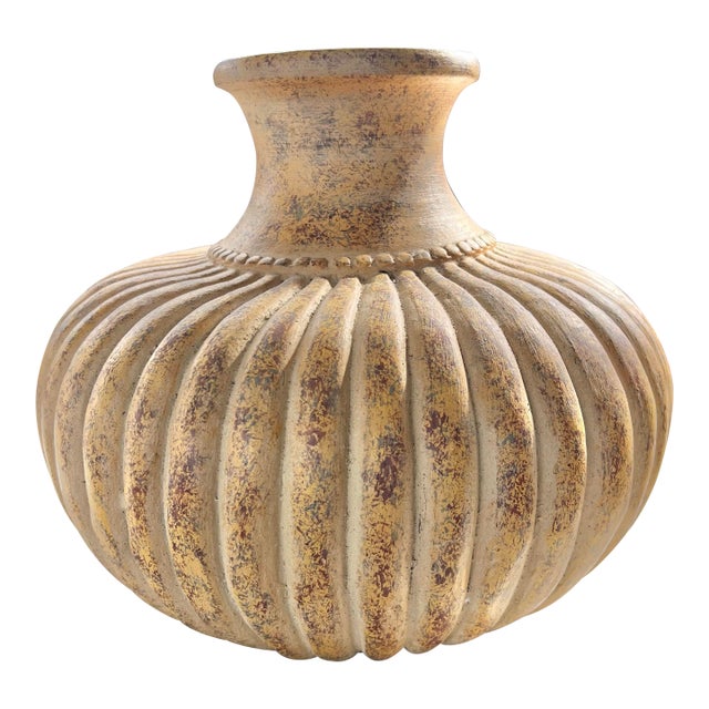 Mid Century Heavy Fluted Ceramic Vase For Sale
