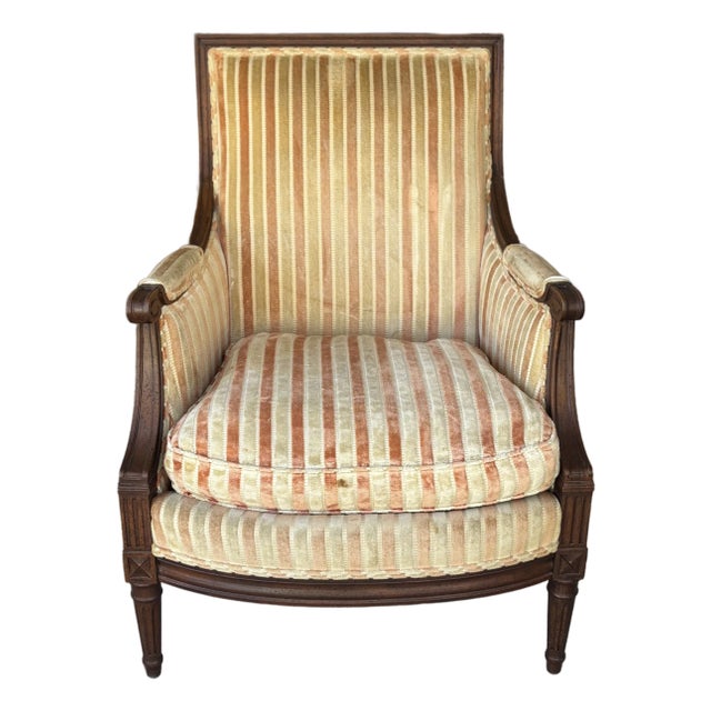 Vintage Henredon Louis XVI Style Square Back Bergère Chair For Sale
