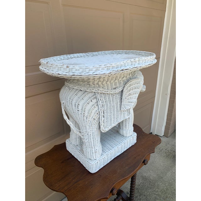 Mid-Century Modern A Palm Beach Icon | White Wicker Elephant Drinks Table, 1970s For Sale - Image 3 of 12