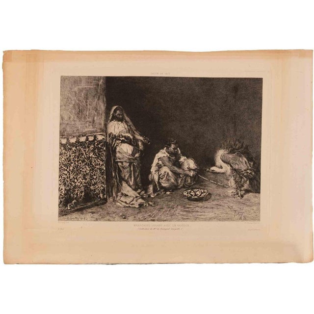 Eugène Champonnion, Marocains Jouant avec un Vautour, Etching, 1871 For Sale - Image 3 of 3