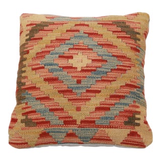 Arteverk Handwoven Afghan Kilim Pillow — Red & Salmon Diamond Medallion For Sale