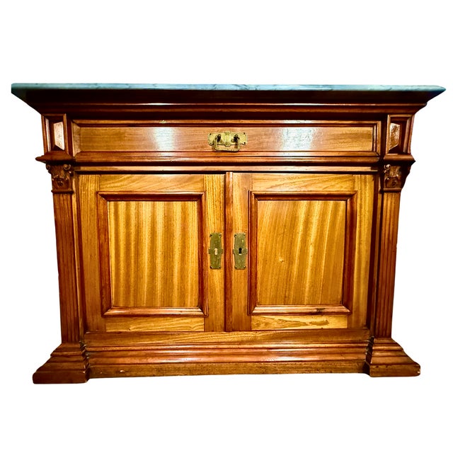 Victorian **Antique Victorian Vanity**Carved Solid Walnut W/Marble Top** For Sale - Image 3 of 9