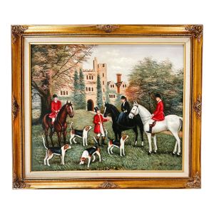 Late 20th Century Framed & Matted English Fox Hunt Equestrian Oil Painting