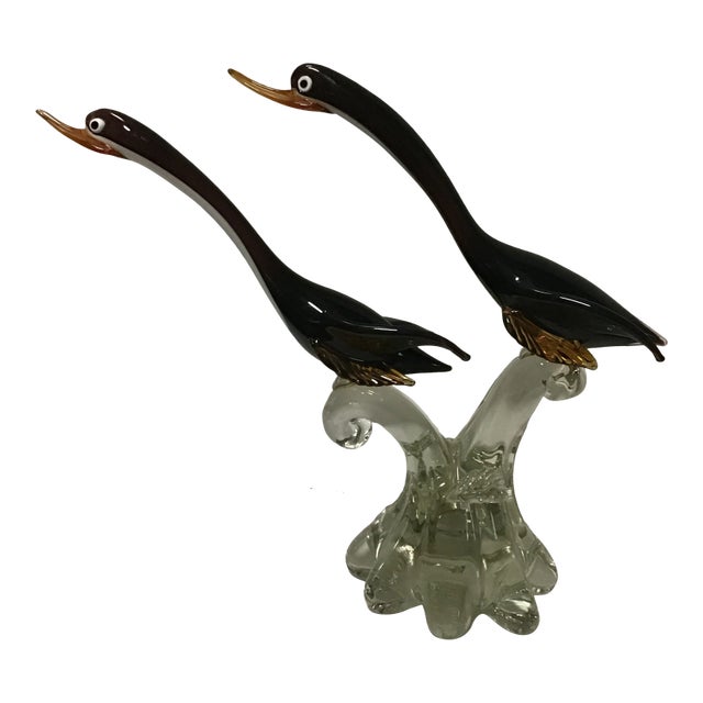 Murano Bird Pair in Flight Art Glass For Sale