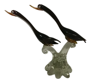 Murano Bird Pair in Flight Art Glass