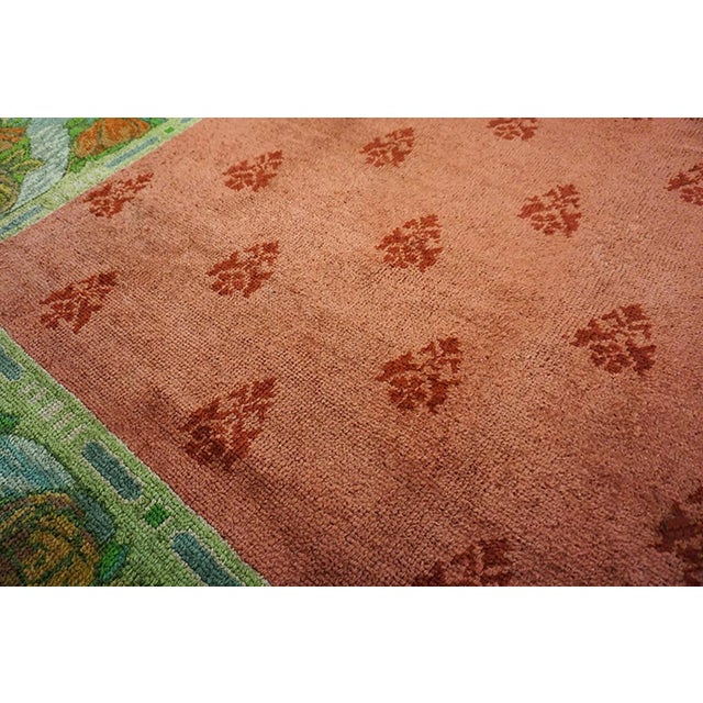 1900s Pink Rose Floral Arts & Crafts Antique Irish Donegal Rug 9' X 17'7" Handknotted Wool Carpet For Sale In New York - Image 6 of 11