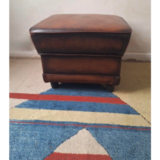 Vintage Ottoman in Chestnut Brown Leather For Sale - Image 3 of 12