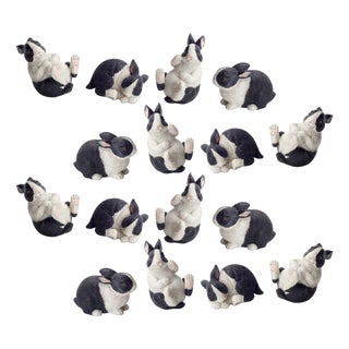 Black and White Playful Rabbit Figurine (Set of 16) For Sale