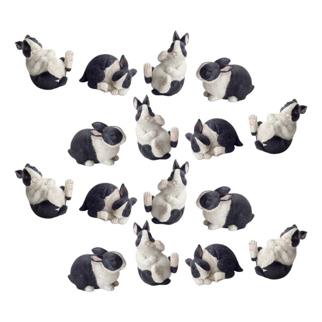 Black and White Playful Rabbit Figurine (Set of 16) For Sale