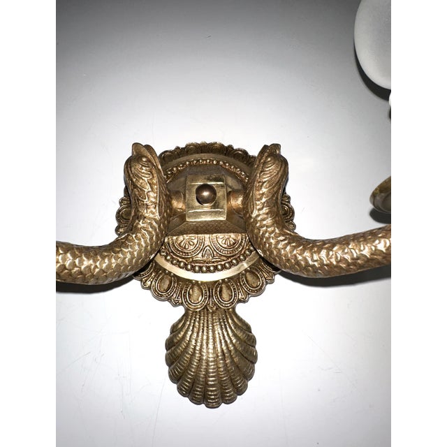 Pair Neoclassic Dolphin Shell Brass Wall Sconces For Sale - Image 12 of 14