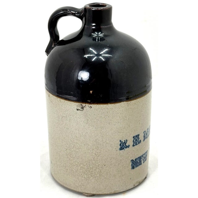 Antique American Blue Decorated Stoneware 1 Gallon Advertising Spirits Jug From Macys New York City For Sale - Image 4 of 13