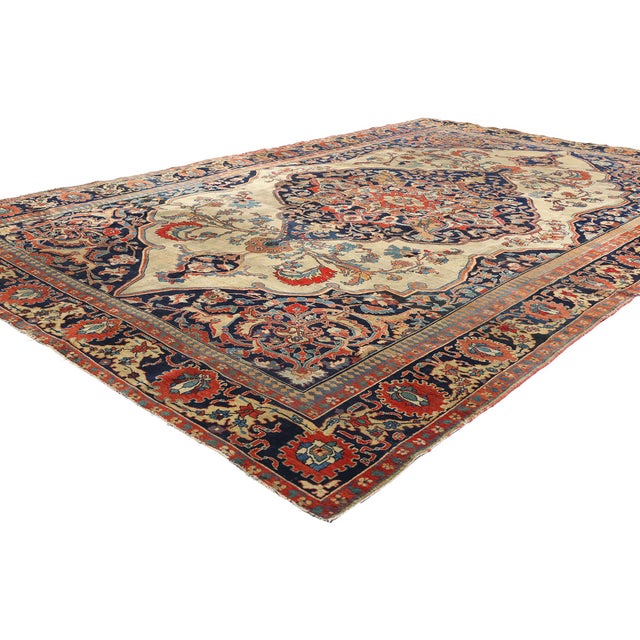 79174 Late 19th Century Antique Persian Mohtasham Kashan Rug, 06'09 x 10'02. A resplendent expression of Late 19th Century...