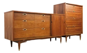 1960s Slick Restored Original Mid Century Modern Dresser Set, Mainline by Hooker Furniture