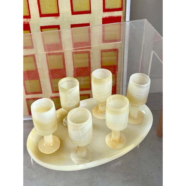 1960s Carved Onyx Stemware + Tray, Set of 7 Pieces For Sale - Image 17 of 17