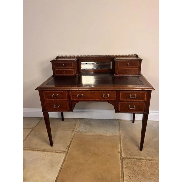 Antique Edwardian Mahogany Inlaid Writing Desk, 1900 For Sale - Image 4 of 10