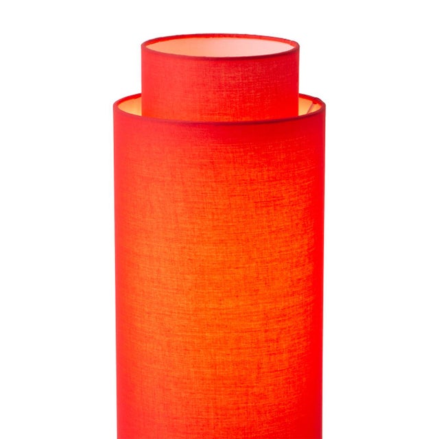 Linen Lollipop Table Lamp - Black Nickel, Crimson Red Linen Double Shade, on/Off Pull Chain For Sale - Image 8 of 15