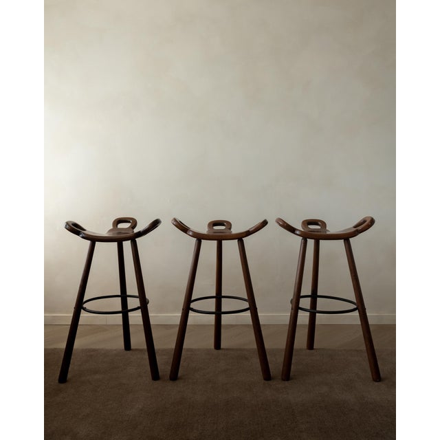 Rustic Vintage Spanish Brutalist Wooden Marbella Bar Stools from Confonorm, 1970s, Set of 3 For Sale - Image 3 of 18