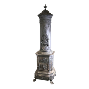 Antique European Ornate Cast Iron Parlor Stove Heater With Urn Finial & Paw Feet, C. 1890