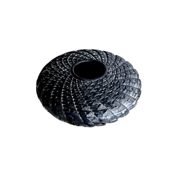 Contemporary Kenneth Standhardt Round Matte Black Woven Vessel - Studio Art Pottery- Contemporary Folk Style, Pre-Columbian Influences For Sale - Image 3 of 5