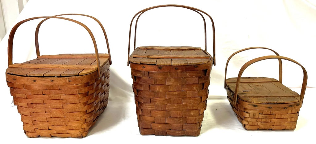 Early 1900's Primitive Wov-N-Wood by JeryWil Lidded Baskets- Set