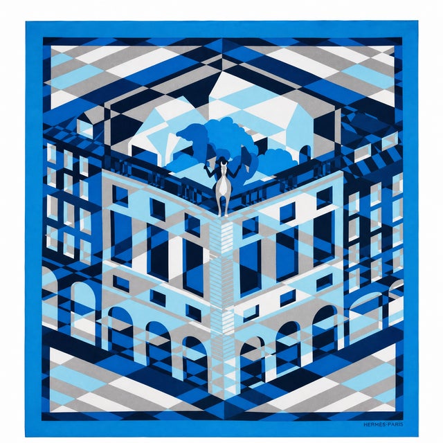 Not Yet Made - Made To Order Hermes Faubourg en Perspective Framed Vintage Silk Scarf 24" For Sale - Image 5 of 5