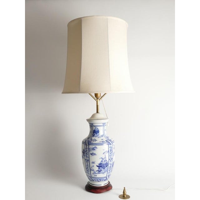 French Blue and White Willow Porcelain Table Lamp by Louis Drimmer for Limoges For Sale - Image 13 of 14
