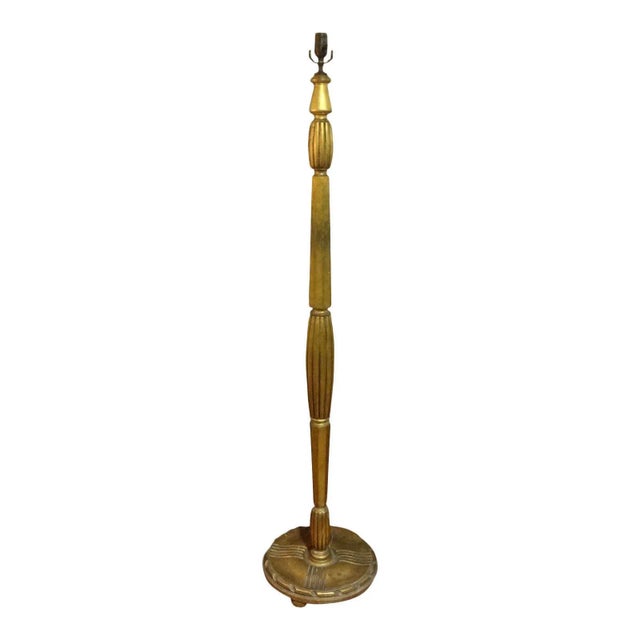 Period French Art Deco Gilt Wood Floor Lamp-Jules Leleu Inspired For Sale - Image 9 of 10