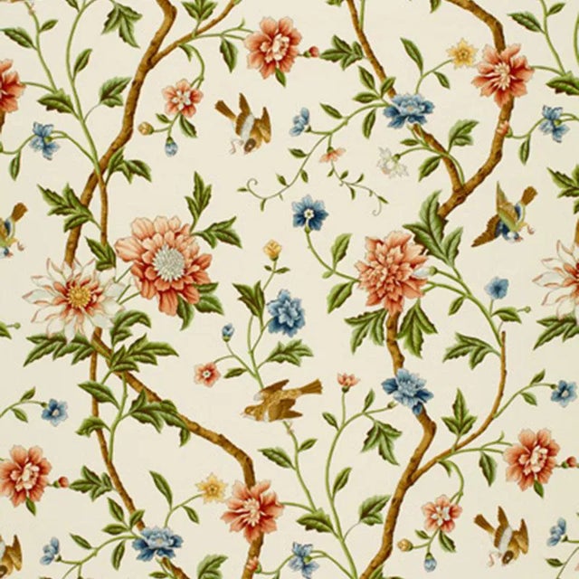 Sample - Schumacher Shangtu Floral Fabric in Porcelain For Sale