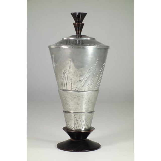 Futurist Metal and Black Wood Urn Vase, 1920s For Sale - Image 10 of 10