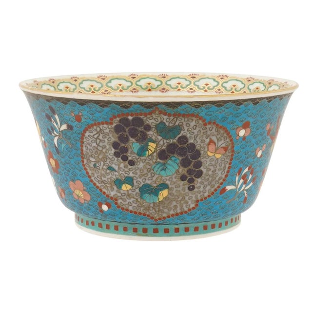 Late 19th Century Japanese Cloisonne Enamel Porcelain Bowl Meiji Period Floral Panels For Sale - Image 5 of 6