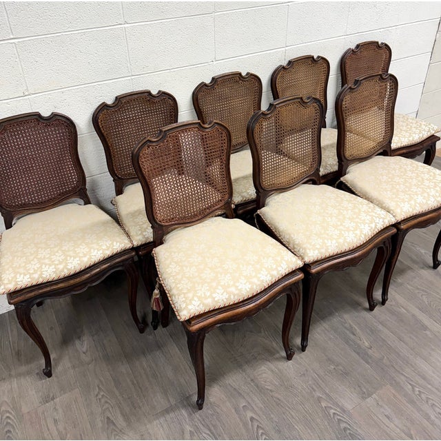 Early 20th Century Vintage French Country Louis XV Style Cane Back Cane Seat Dining Chairs For Sale - Image 5 of 11