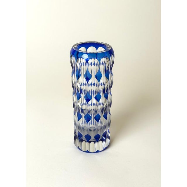 Art Deco Blue Overlay Cut Crystal Vase by Carl Meltzer for Haida, 1915 For Sale - Image 16 of 18