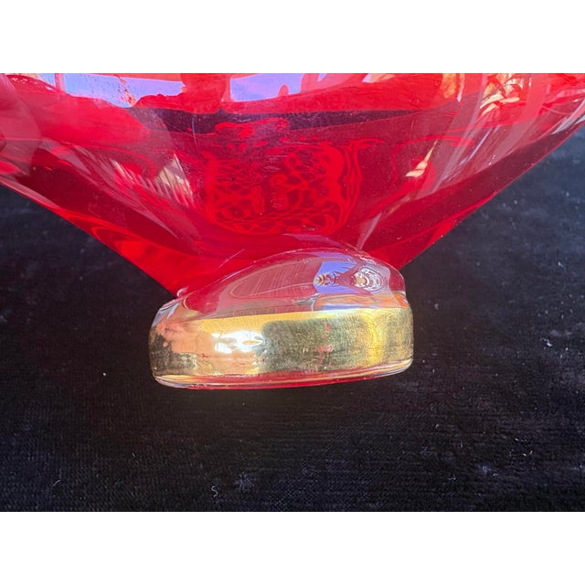 Glass Vintage Murano Red Art Glass Venetian Gondola Ashtray With Gold & White Detailing For Sale - Image 7 of 10
