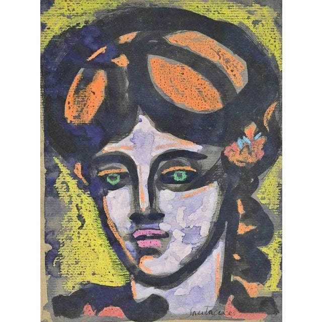 1980s Antonio Santacroce, Portrait, Watercolor, 1980s For Sale - Image 5 of 5