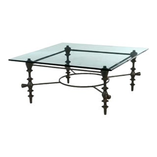 Contemporary Giacometti Style Bronze Metal and Glass Coffee Table For Sale