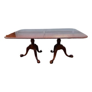 Vintage Chippendale Style Ball and Claw Feet Double Pedestal Dining Table For Sale