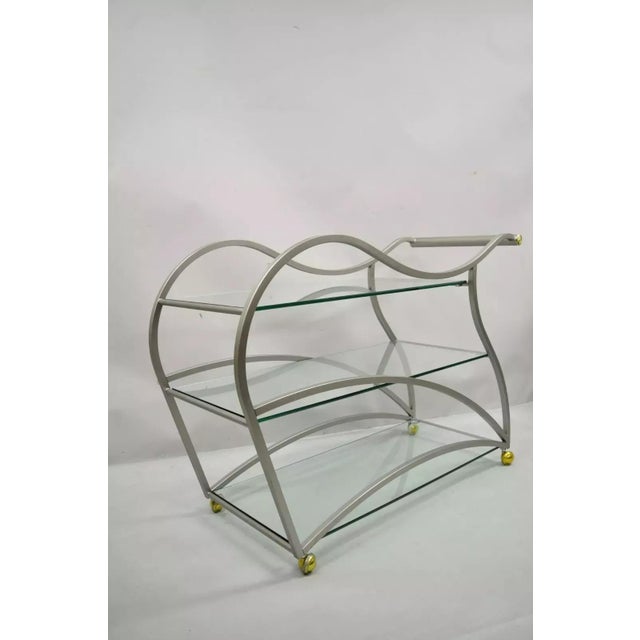 Rick Lee for Design Institute of America Brushed Metal Sculptural Bar Cart. Item features brushed nickel finish, rolling...